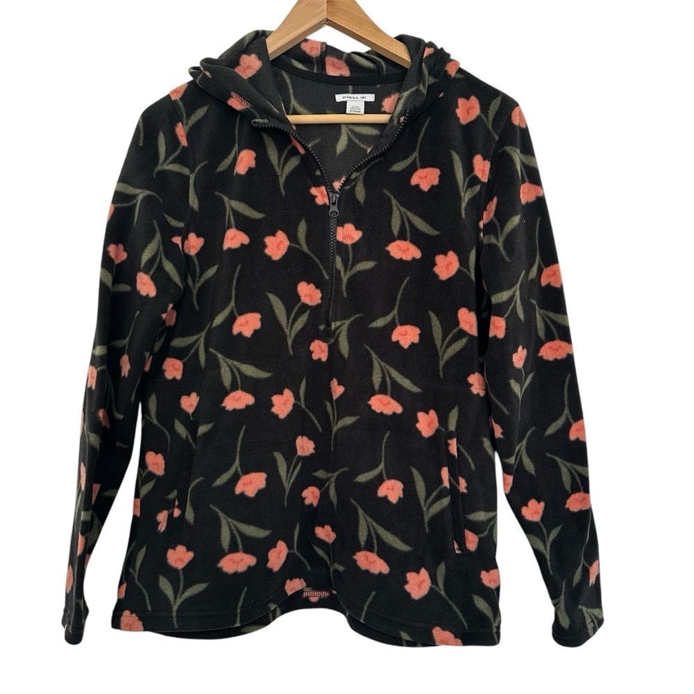 O’Neill Black dark Floral Zip-Up Hoodie Half Zip size‎ small